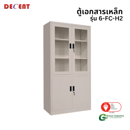 ตู้เอกสารเหล็กบานเปิด-บนกระจก ล่างทึบ DECENT รุ่น FC-H2 สีครีม_0